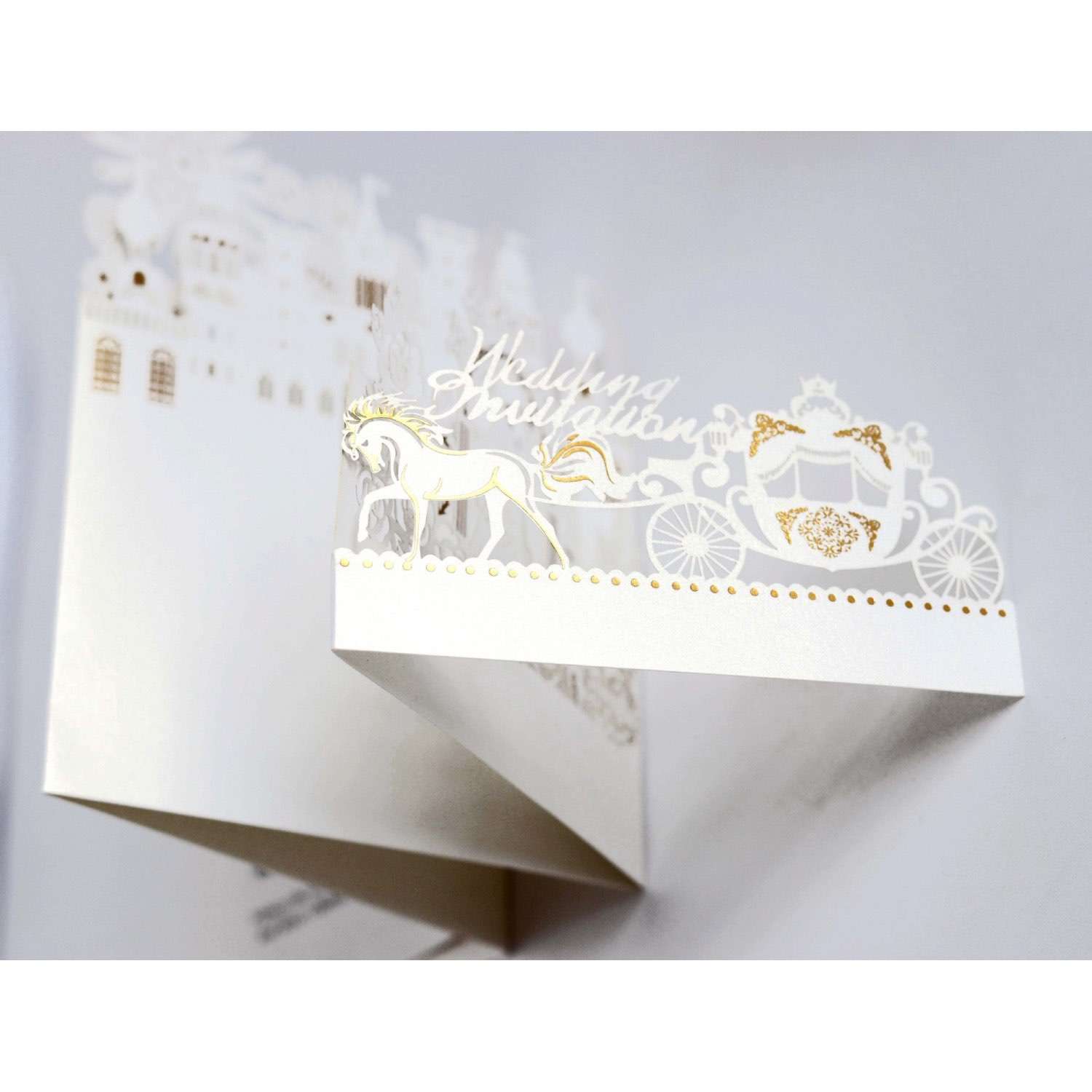 Laser Wedding Invitation Card Carriage and Castle Invitation